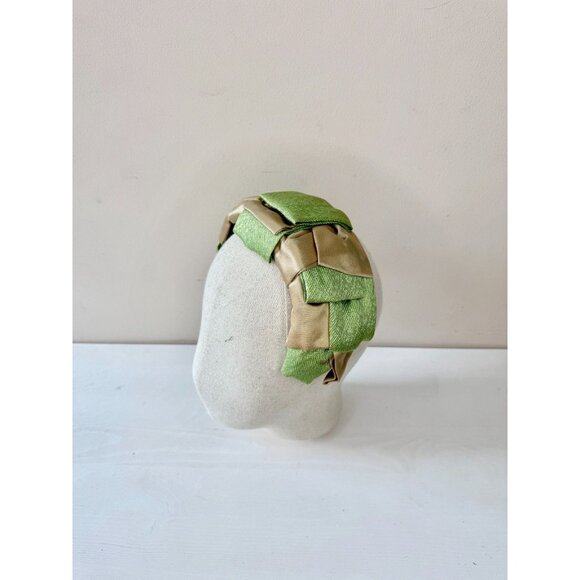 Vintage Green Straw Champagne Satin Ribbon Headband - Picture 3 of 13
